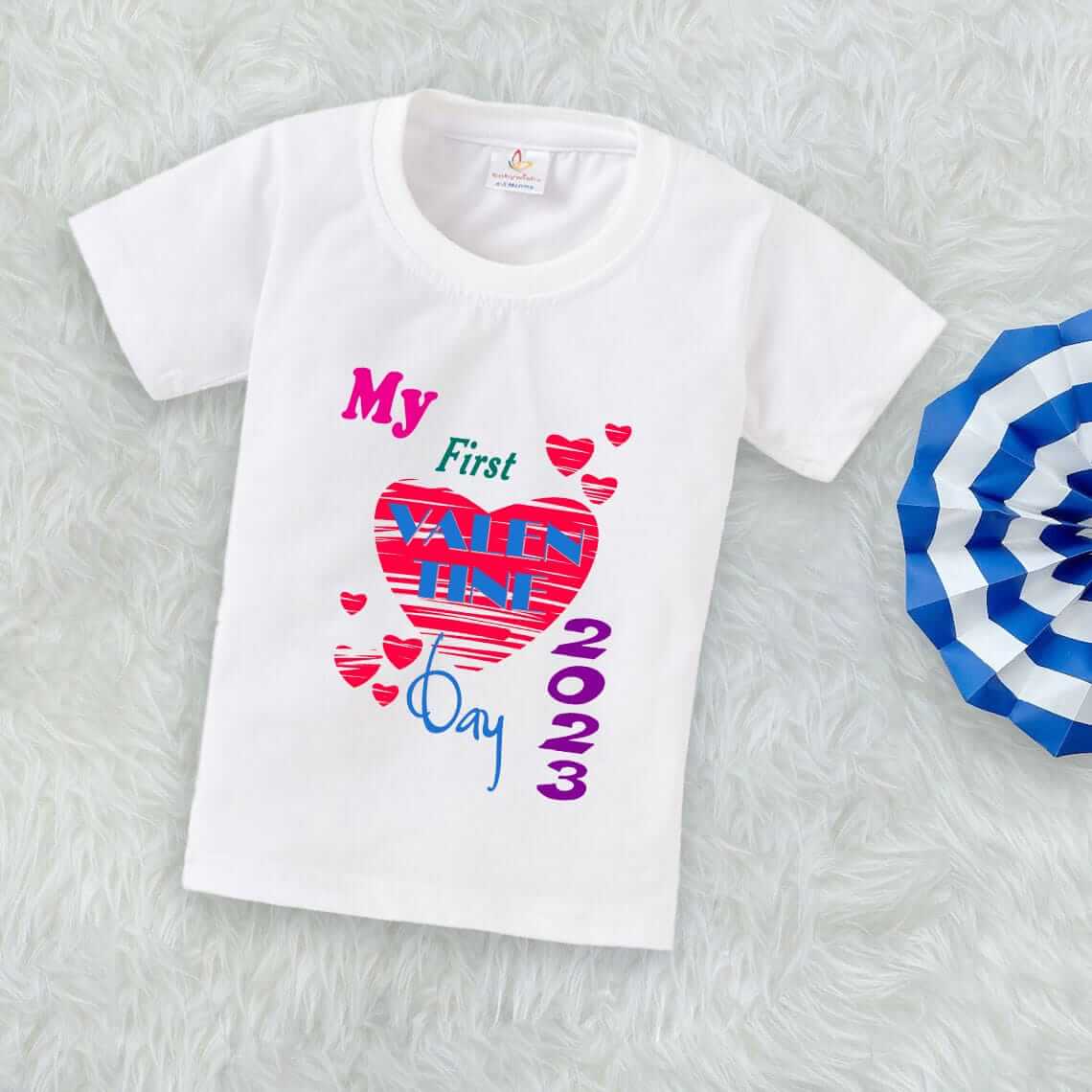 Valentine’s Day T-shirt for Kids | Unisex Valentine Topwear Outfit | Printed Half Sleeve T-shirt Dress for Boys & Girls “My Valentine on 2023” | Cute Gift for Kids