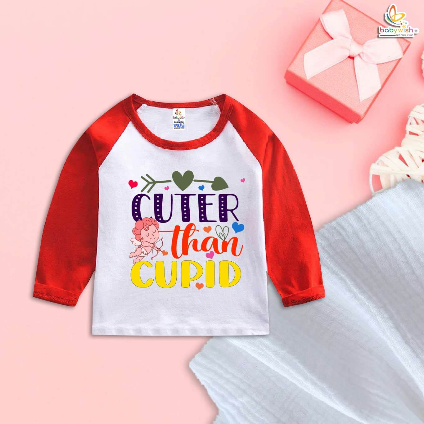 My First Valentine’s Day Full Sleeve Baby T-Shirt – “Cuter Than Cupid” | Babywish