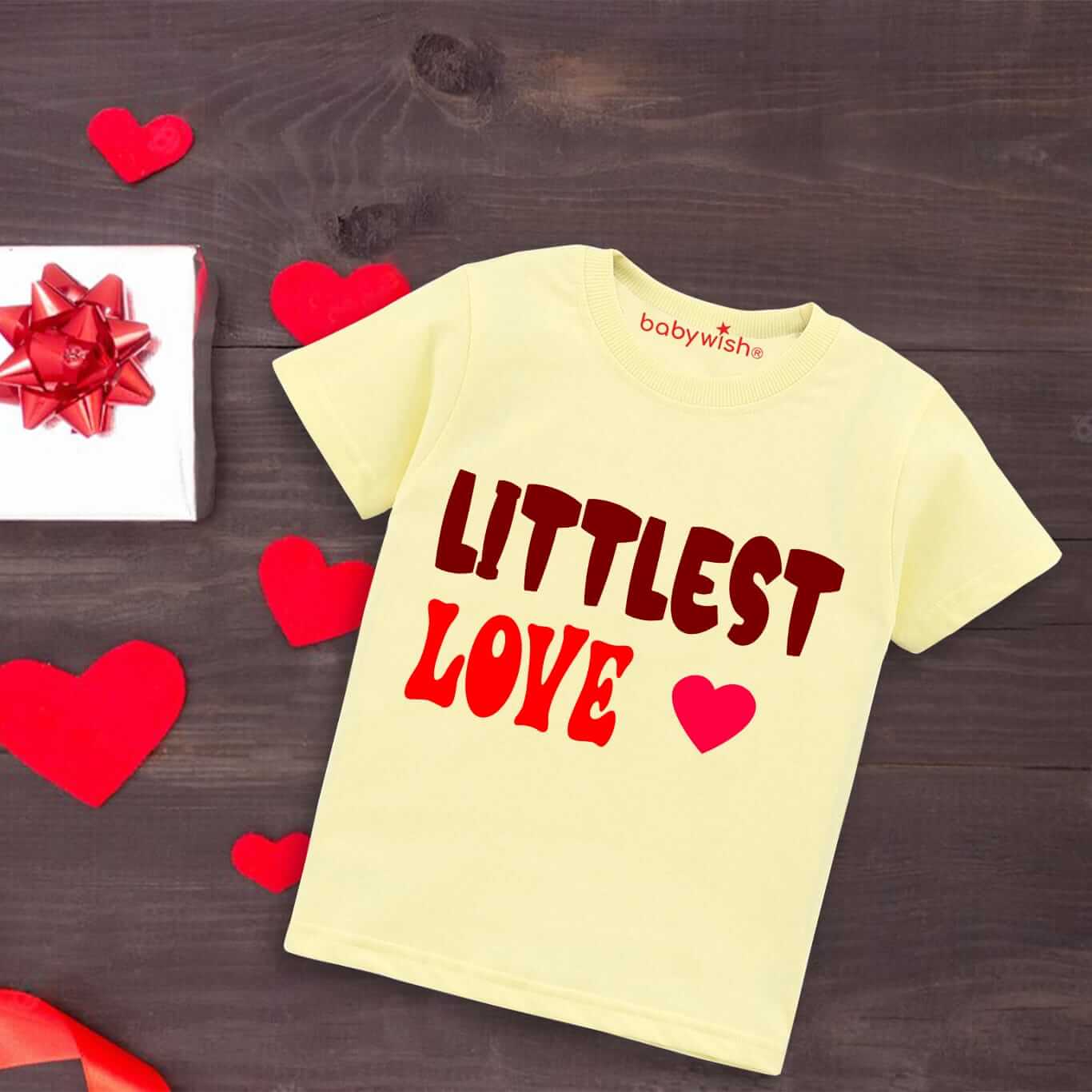 Valentine’s Day T-shirt for Kids | Unisex Valentine Topwear Outfit | Printed Half Sleeve T-shirt Dress for Boys & Girls “Littlest Love Heart” | Cute Gift for Kids
