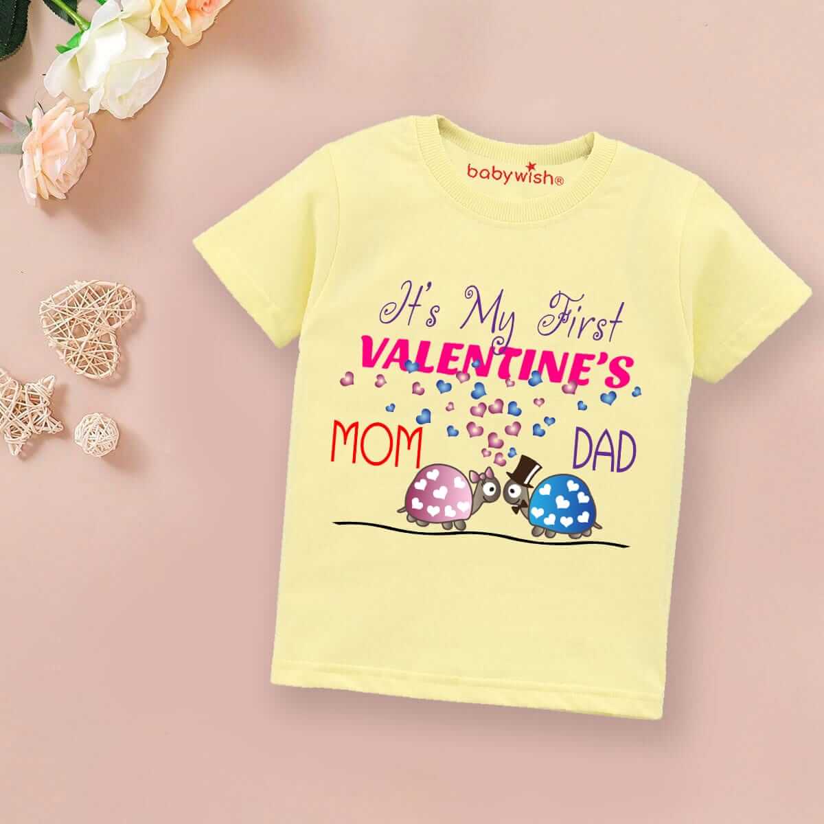 Valentine’s Day T-shirt for Kids | Unisex Valentine Topwear Outfit | Printed Half Sleeve T-shirt Dress for Boys & Girls “Mom & Dad is My Valentine” | Cute Gift for Kids