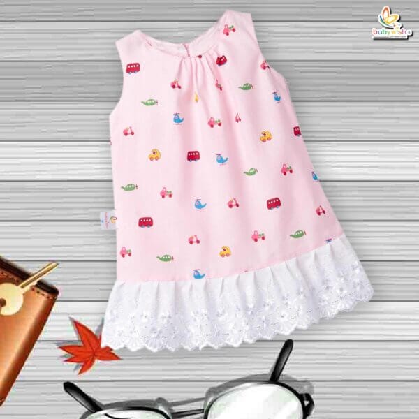 Babywish Baby Girl Cotton Frock Newborn Girl Knee Length Sleeveless Dress Vehicles Theme Printed - Image 5