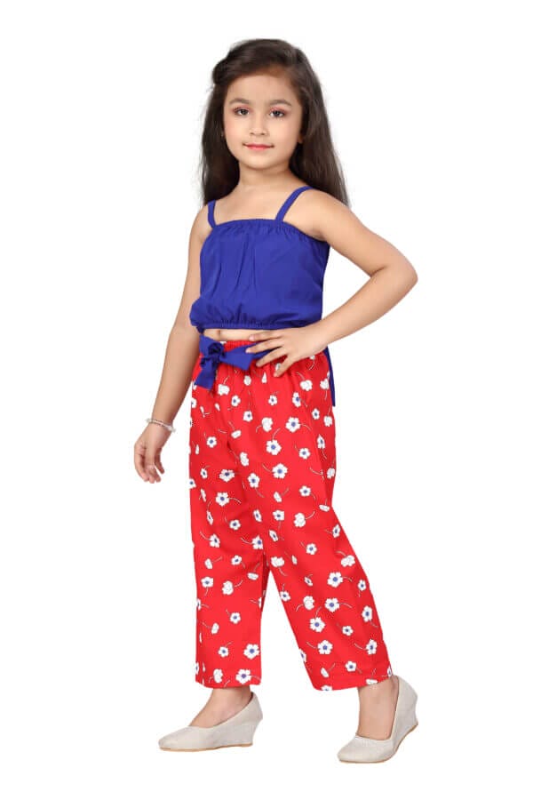 Girl Dress Full Length Check Frock Floral Prints Girls Sleeveles Two Piece Wedding Party Dress Top Bottom Off Sholder - Water Lily Floral - Image 8