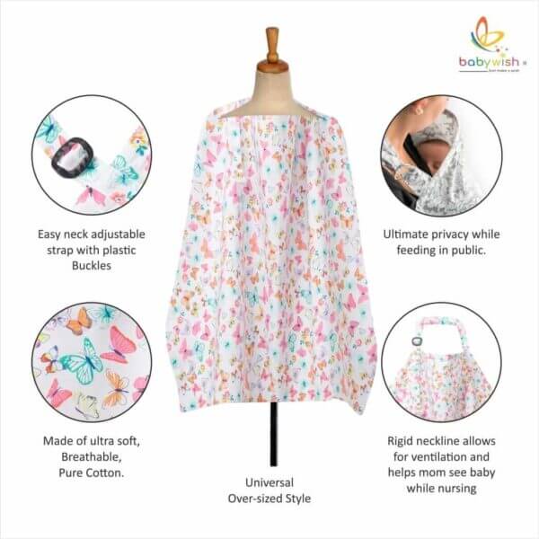 Nursing covers for Mother Breathable feeding cover for Breastfeeding 360° Coverage Protection Cover - White Butterfly Garden - Image 2
