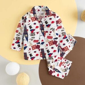 Kids Sleepsuit for Baby Boy’s and Girl’s Topwear and Pajamas Set Long Sleeve Sleepwear Baby Clothing Sets - White Clock Print