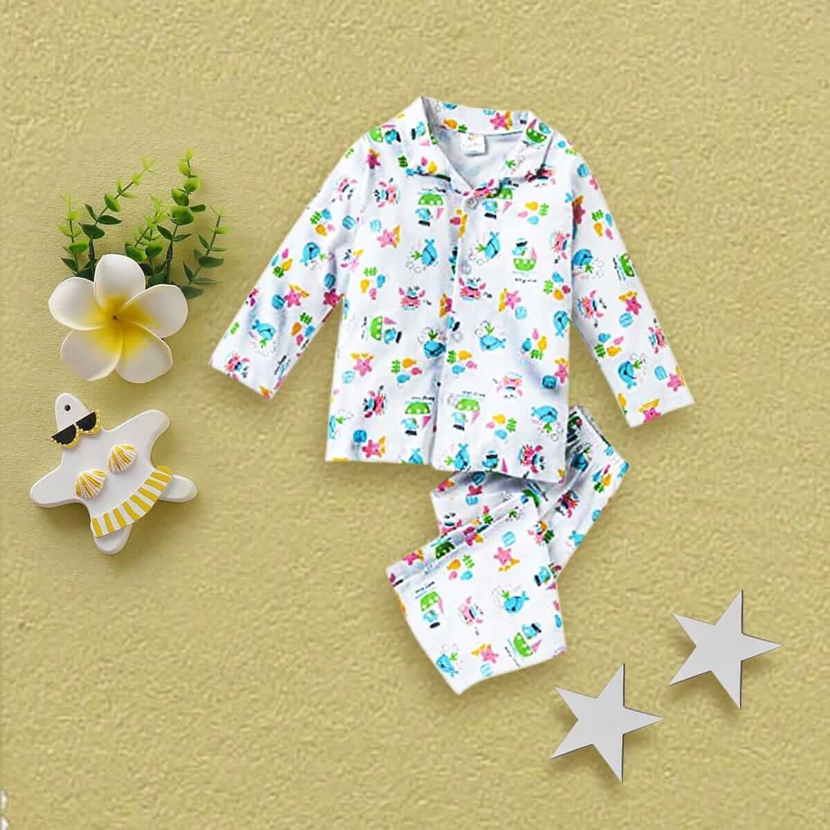 Kids Sleepsuit for Baby Boys and Girls Long Sleeve Topwear and Pajamas Set Baby Clothing Sleepwear Set White Marine Perfect for Newborns and Toddlers