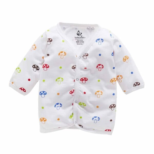 Baby Clothing Set Full Sleeve Jhabla for New Born T-shirt Pajama Set - White Mushroom Print - Image 3