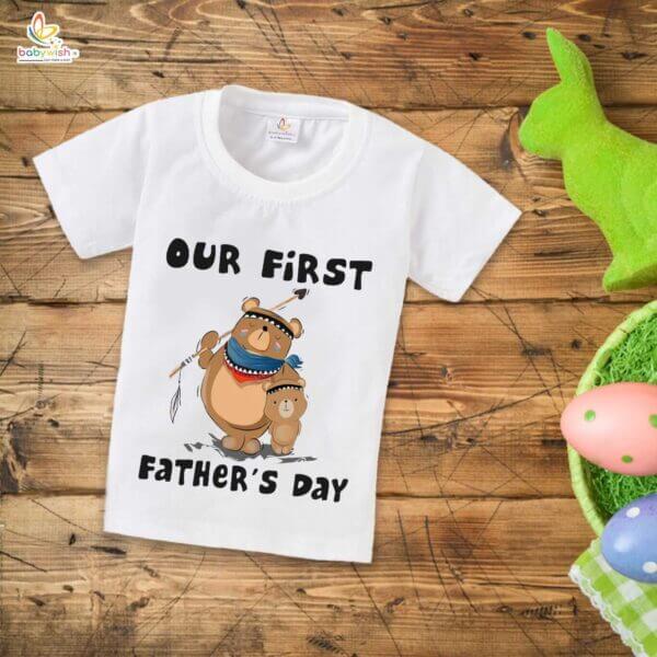 Fathers Day Special Combo White T-Shirts Sets for Father and KId Combo Pack of 2 | Our First Father's Day Bear Print| - Image 3
