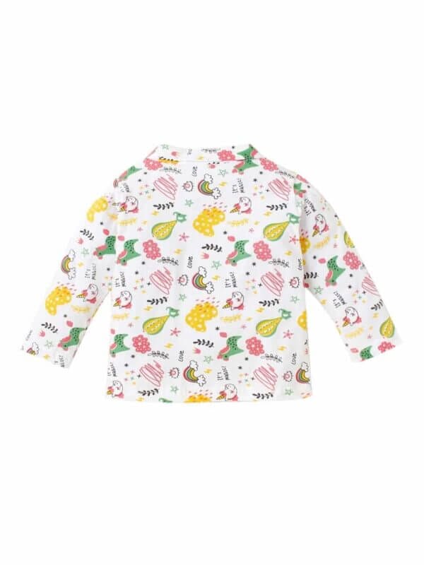 Kids Sleepsuit for Baby Boy’s and Girl’s Topwear and Pajamas Set Long Sleeve Sleepwear Baby Clothing Sets - White Unicorn Rainbow Theme - Image 3