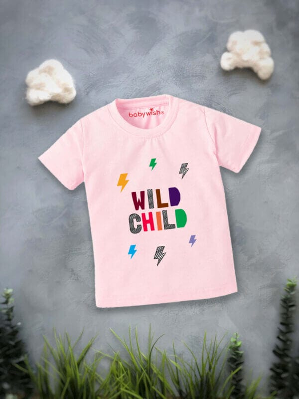Printable Family T-shirt for Kids Clothes Unisex Newborn Topwear Outfit Cotton Tshirt Half Sleeve Round Neck Dress for Boy n Girl "Wild Child Print"