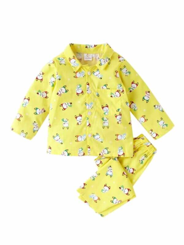 Kids Sleepsuit for Baby Boy’s and Girl’s Topwear and Pajamas Set Long Sleeve Sleepwear Baby Clothing Sets - Yellow Snowman Theme