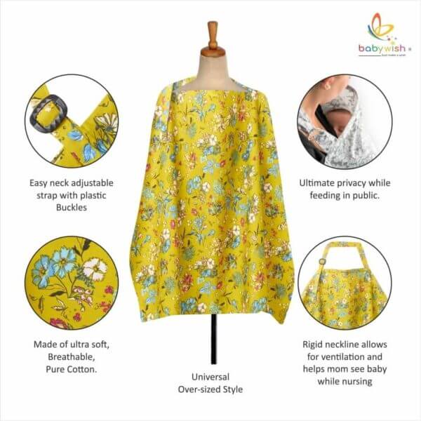 Nursing covers for Mother Breathable feeding cover for Breastfeeding 360° Coverage Protection Cover - Yellow Water Lily - Image 2
