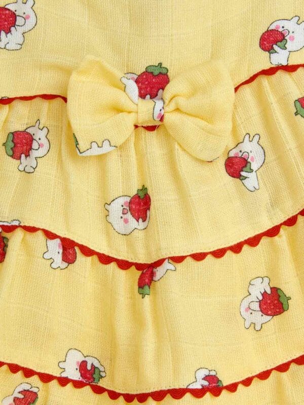 Babywish Baby Girl Organic Muslin Frock Newborn Girl Knee Length Dress Multi Theme Printed Teddy Print Yellow - Image 3